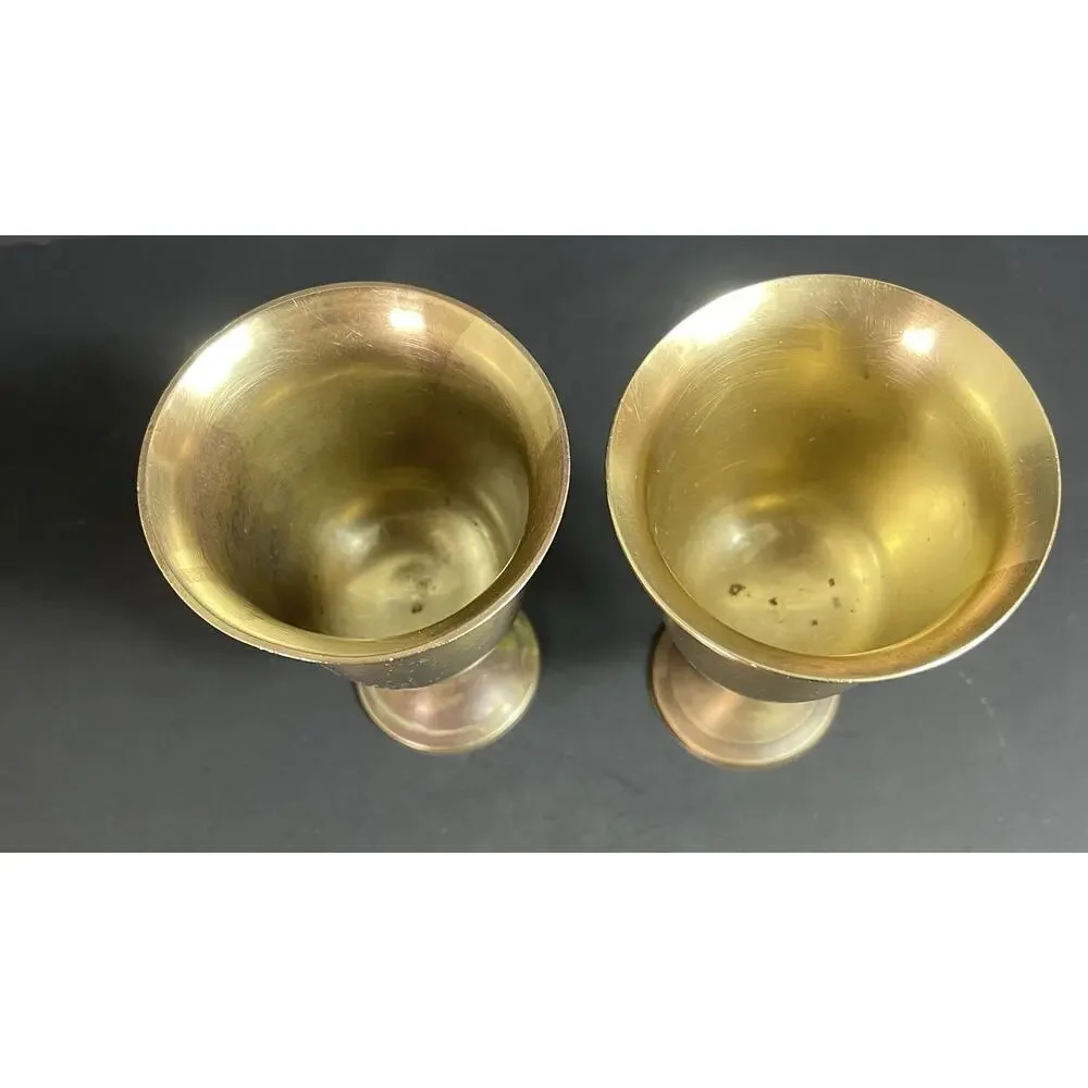 Vintage Solid Brass Wine Goblets Made in India/Set of 2 5” Length